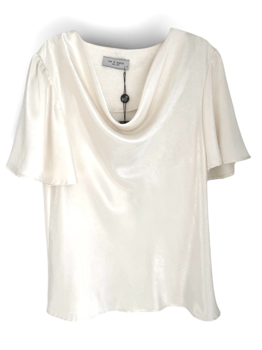 Lola & Sohoie Cream Cowl Neck Short Sleeve Blouse SM  NWT